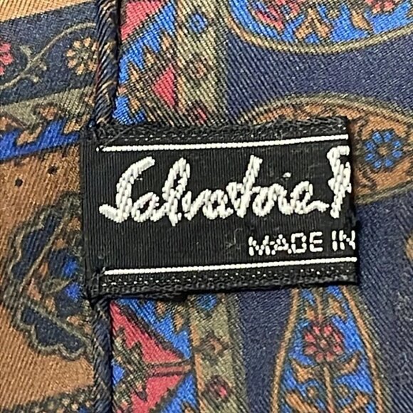 Auth Salvatore Ferragamo - Dark Navy Brown Multi Scarf - Picture 2 of 9